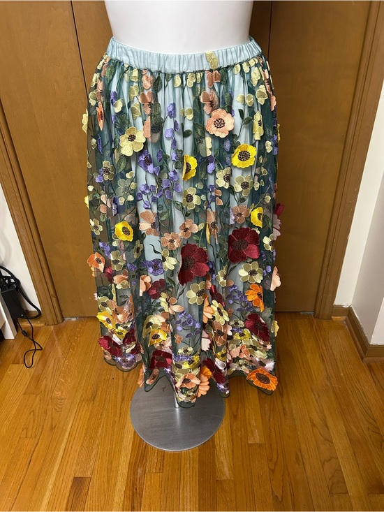 Maeve Dresses & Skirts - Maeve Seafoam Maxi Skirt with Multicolor Floral Appliqués